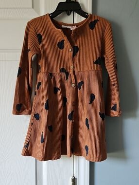 Zara Rust Ribbed Dress with Navy Pear Motif